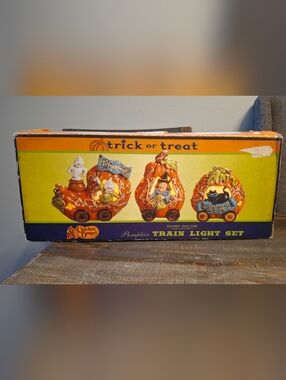 🚂 Cracker Barrel Orange Pumpkin Train Light Set 🧡